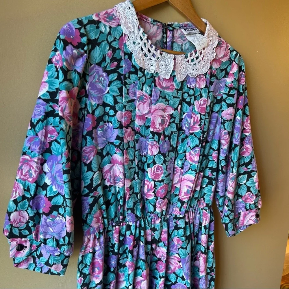 Vintage 80s Ellen Hart Floral Lace Women’s Dress Size 10P Cottagecore - Picture 7 of 12